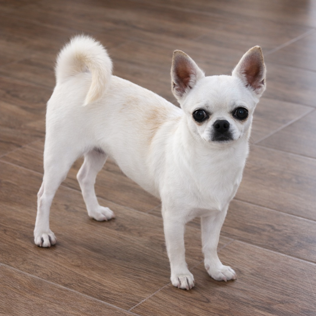 Chihuahua de pelo curto creme quase branca